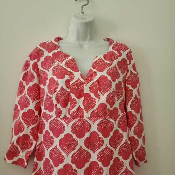 Boden Linen Tunic Dress Pink And White Moroccan Print Size 4 - Picture 3 of 13